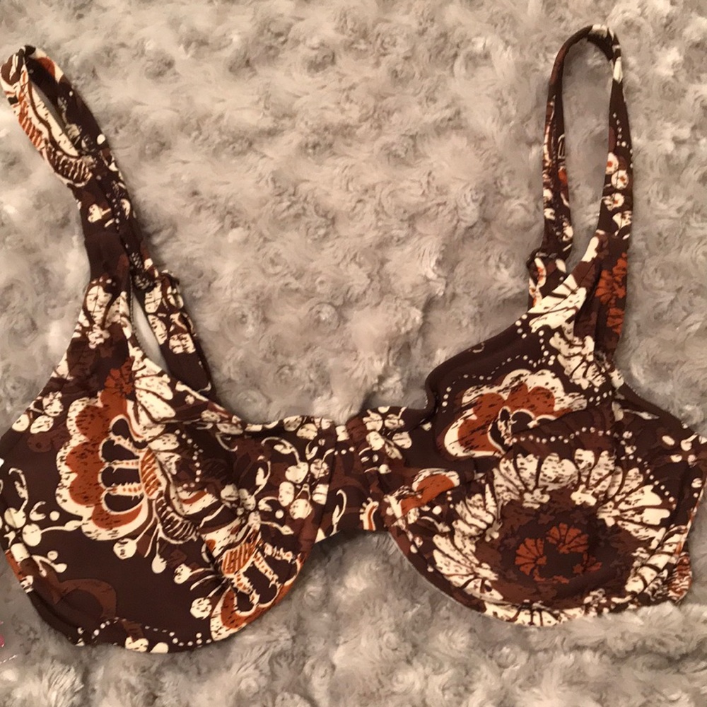 Women’s Floral Underwire Bikini Top in Brown and Cream
